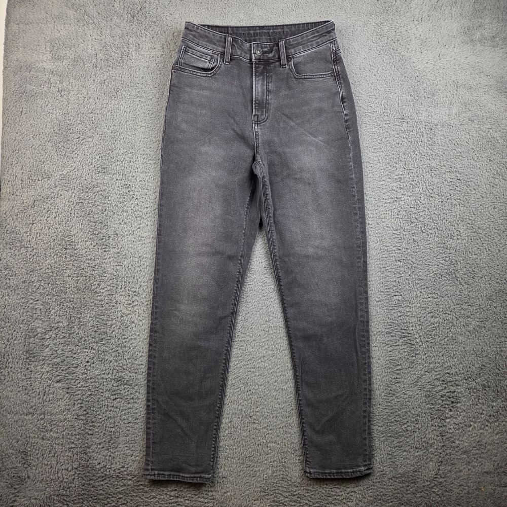 American Eagle Mom Jeans Women W26 L27 Black Mid Rise Stretch Denim Pants Faded